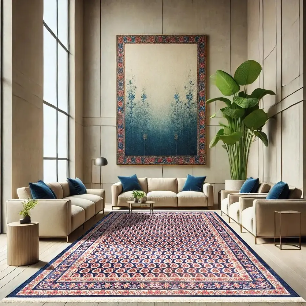 فرش ماشینی سنتی طرح 25cs0180 سرمه‌ای 1000 شانه